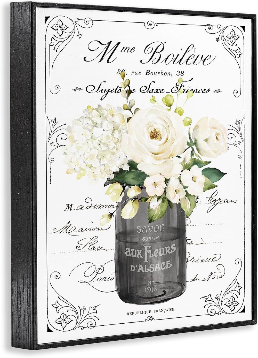 'Vintage Parisian Bathroom Floral Bouquet'| Framed Giclee Art