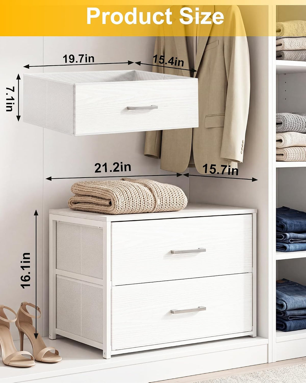 Fixwal Closet Drawers for Clothes, 1 Pack, 2 Drawers Dresser, 21.2" Wide