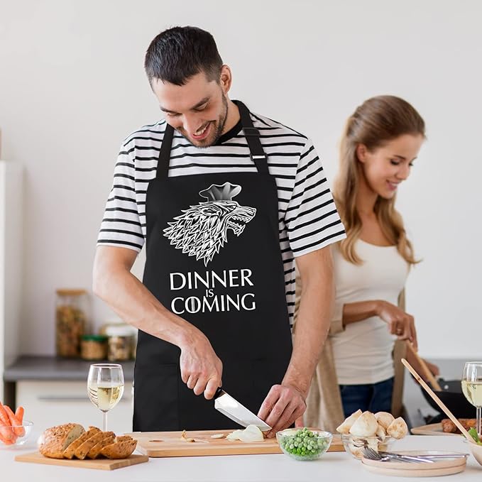 Grill Aprons for Men Women, Dinner is Coming Kitchen Chef Apron - Image 7