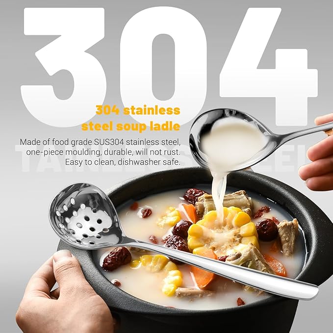 2Pcs Small Ladle and Slotted Spoon, Heavy Duty 304 Stainless Steel Gravy Ladle - Image 3