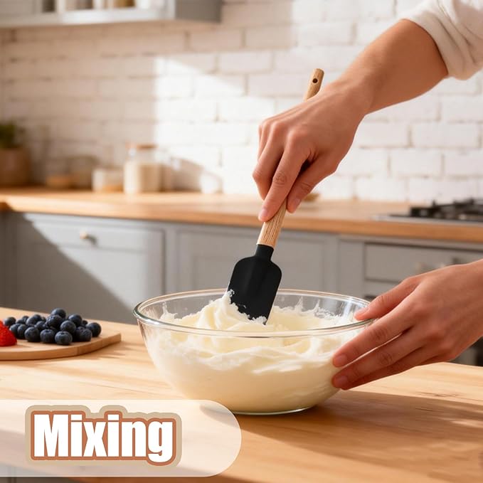 Silicone Spatula Set 5PCS Non-Stick, Ergonomic Wooden Handle, 600°F Heat - Image 5