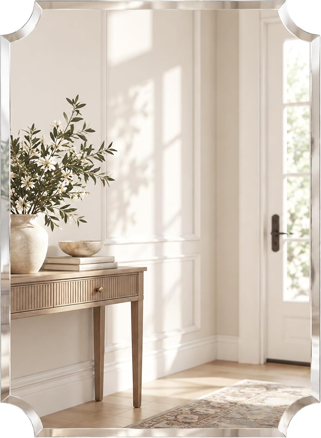 40x30 inch scalloped rectangle frameless beveled wall mirror, main product view