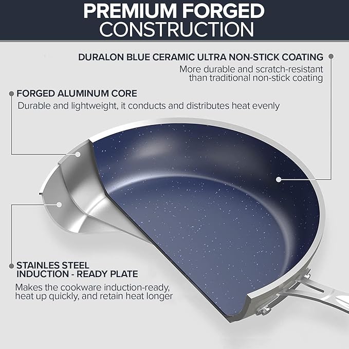 Nuwave 7pc Cookware Set Healthy Duralon Blue Ceramic Nonstick Coated, Diamond - Image 3