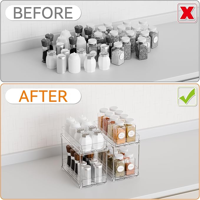 Yieach 4 Pack 2 Tier Vertical Spice Rack Pull Out, 10.4'' Deep Narrow Slide Out - Image 5