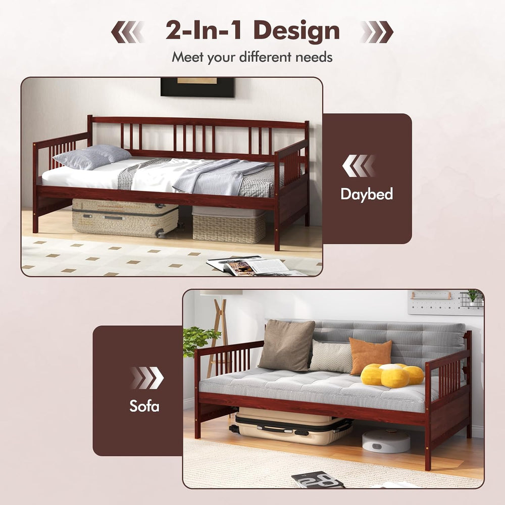 MAT EXPERT Twin Daybed, Pine Wood Daybed with 3-Side Rails & 10 Support S...
