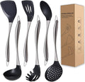 Kitchen Utensils Set, Large Non-stick Silicone Cooking Utensils Set 6 Pcs by QRU
