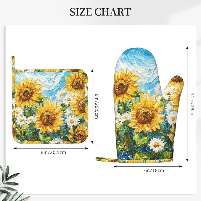 Oven Mitts and Pot Holders Sunflower Daisy Flower Art Silicone Kitchen - Image 3