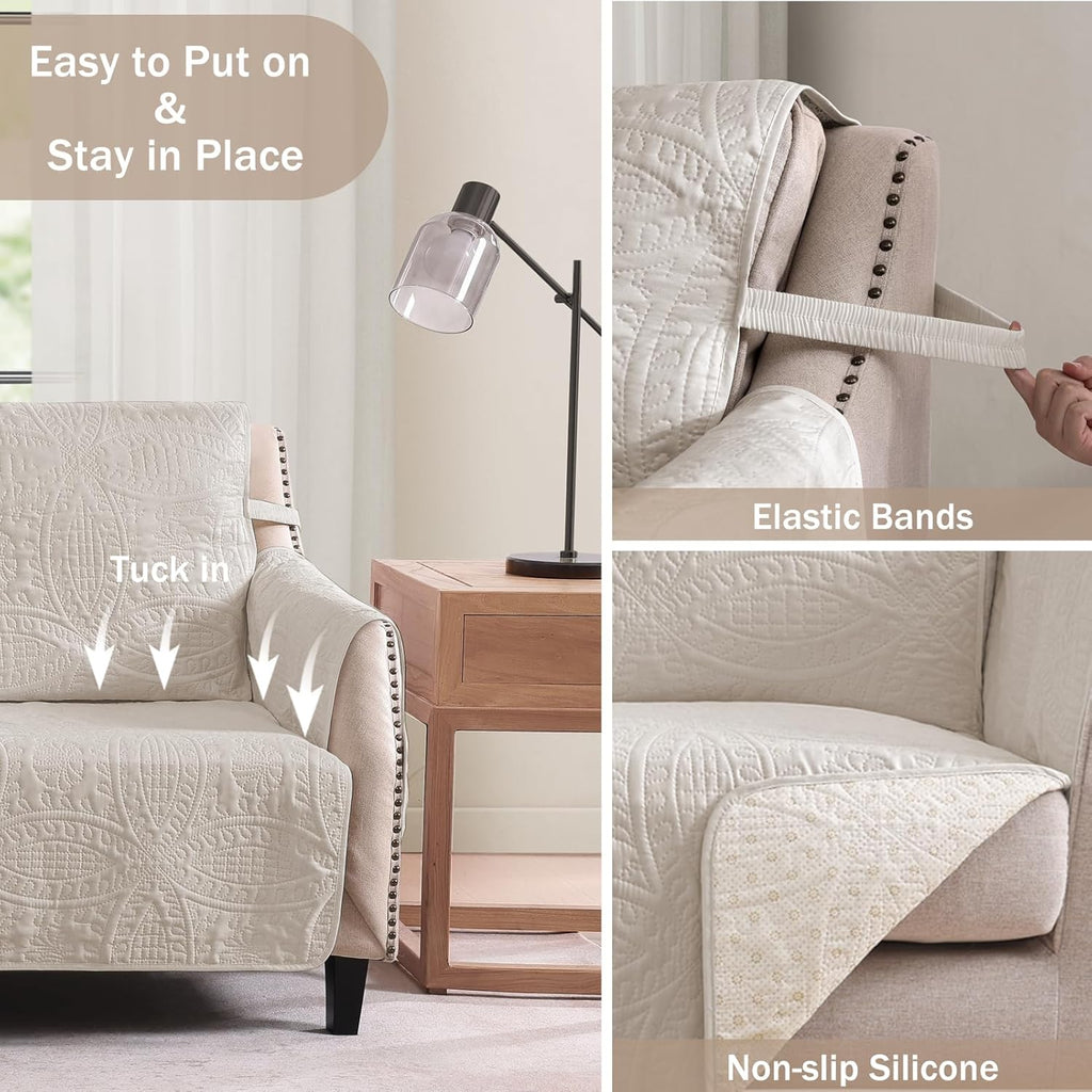NapCloud Beige Loveseat Covers for 2 Cushion Couch, Water-Repellent Covers for Love Seat Sofa, Machine Washable Quilted Couch Covers, Pet Friendly Sofa Slipcovers (Loveseat 48", Beige)