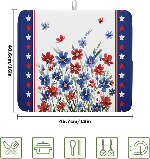4th of July Dish Drying Mats for Kitchen Counter Patriotic Star Microfiber - Image 2