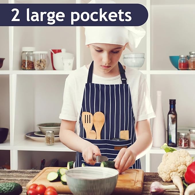2 Pack Stripes Kids Apron, Kids Cooking Aprons - Image 4