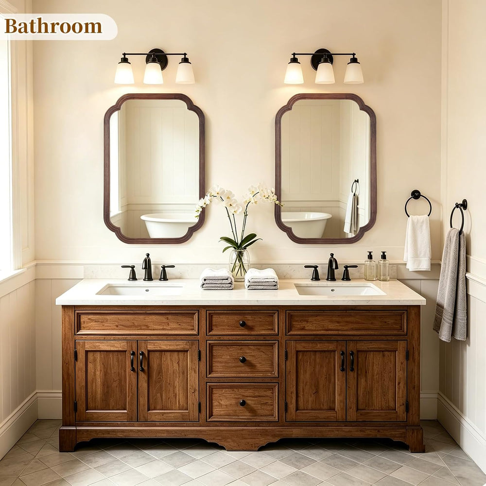 HOMECOOKIN Wood Bathroom Mirror for Wall Decor Arched Rounded Corner Rustic W...