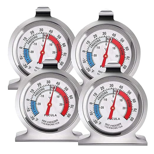 4PACK Refrigerator Thermometer -30-30 deg C/-20-80 deg F, Classic Fridge by PECULA