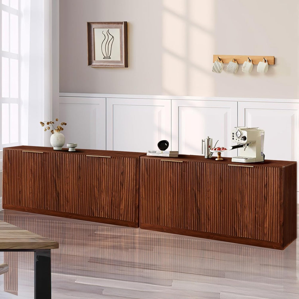 59" Walnut Fluted Sideboard Buffet Cabinet with Storage, Large Buffet Ca...