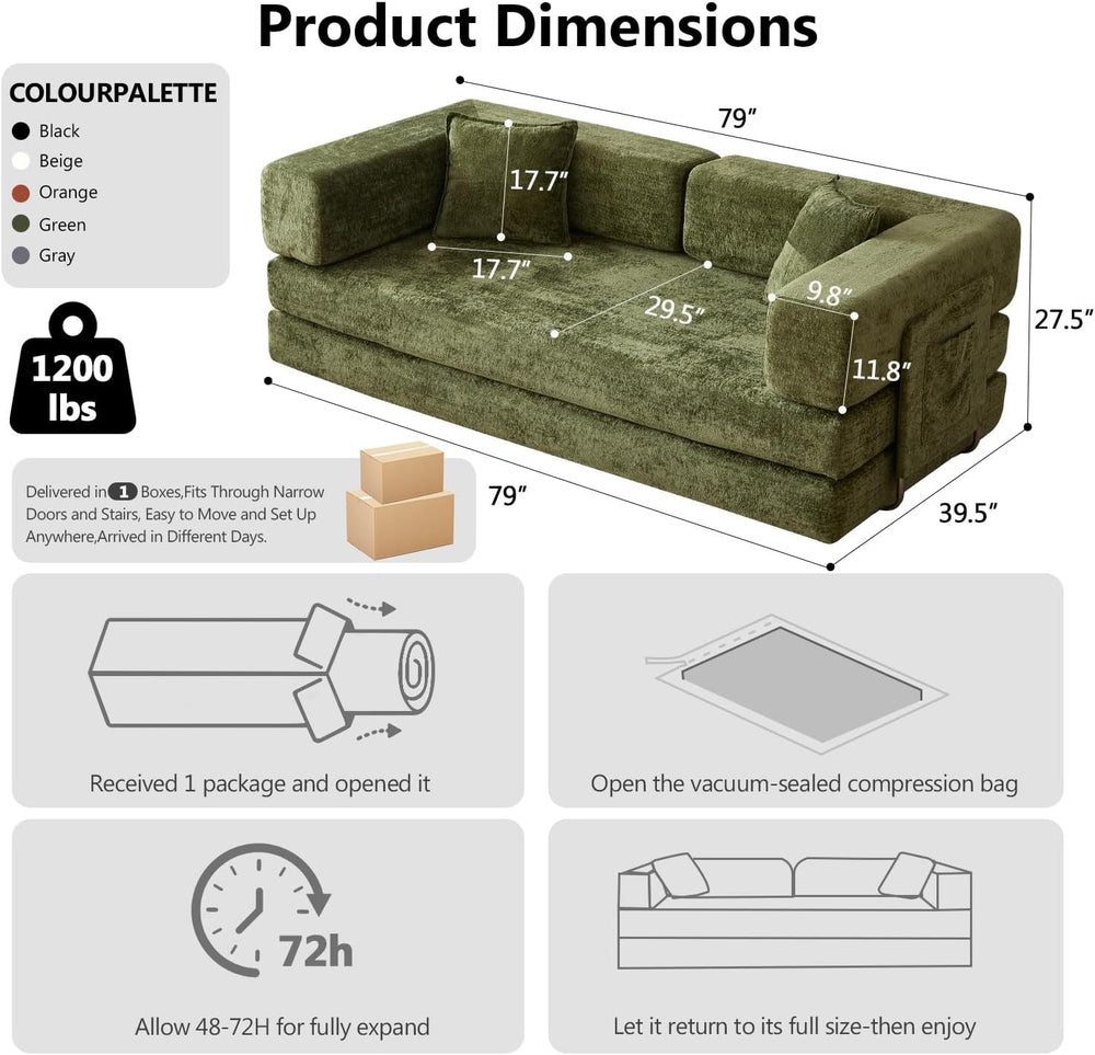 79" Boneless Couch for Living Room, Futon Sleeper Sofa Bed