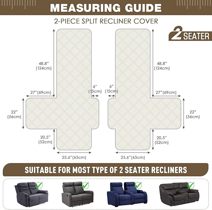 TAOCOCO 100% Waterproof Loveseat Recliner Covers 2 Seater, Split Loveseat Covers - Image 2