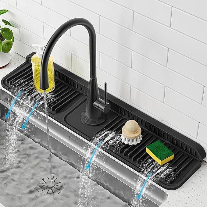 PoYang 24 inch Faucet Mat for Kitchen Sink Splash Guard, 7° Slope Silicone Sink by PoYang