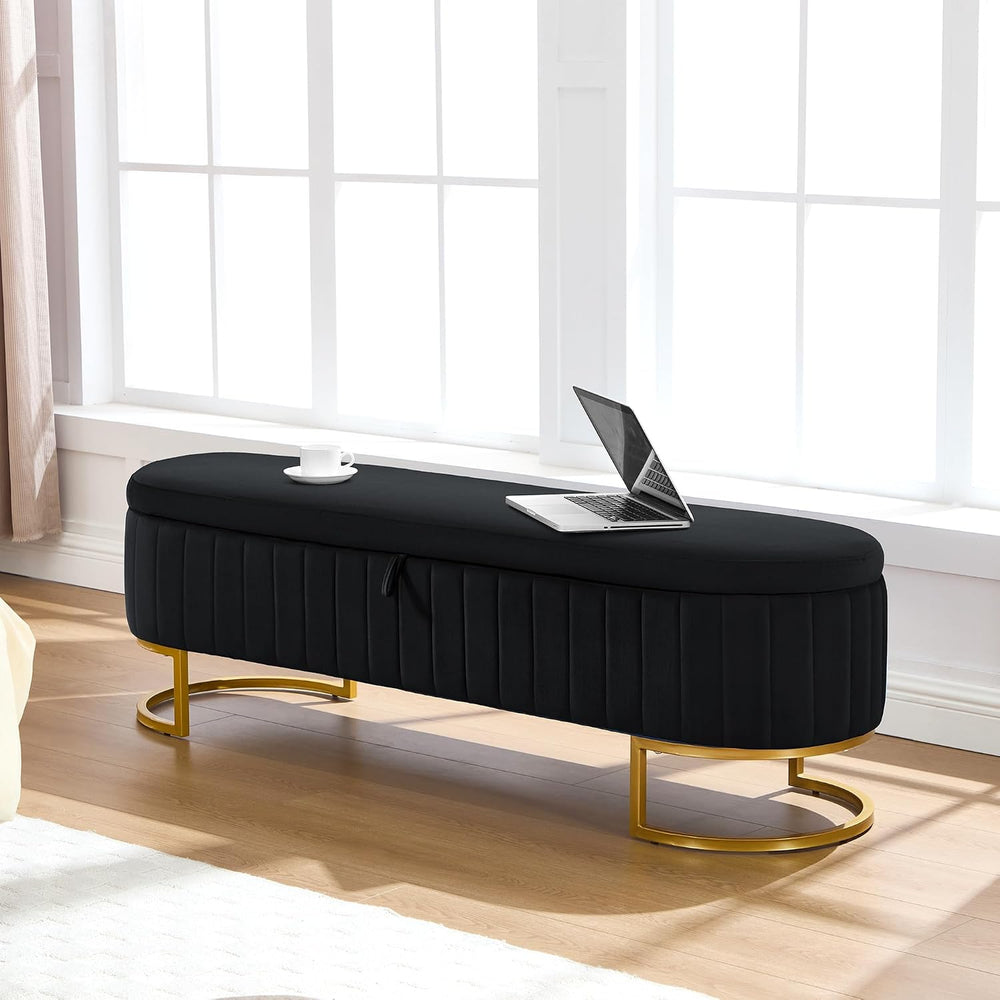 Storage Ottoman Bench, 63" Velvet End of Bed Bench Bedroom Bench King Si...