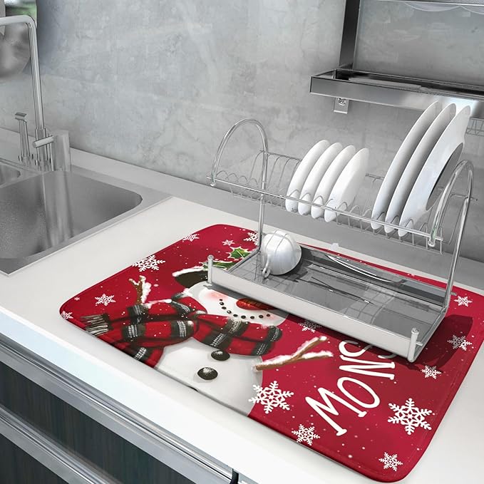 Winter Snowman Dish Drying Mat for Kitchen Counter 18x24 Inch Christmas Dish - Image 5