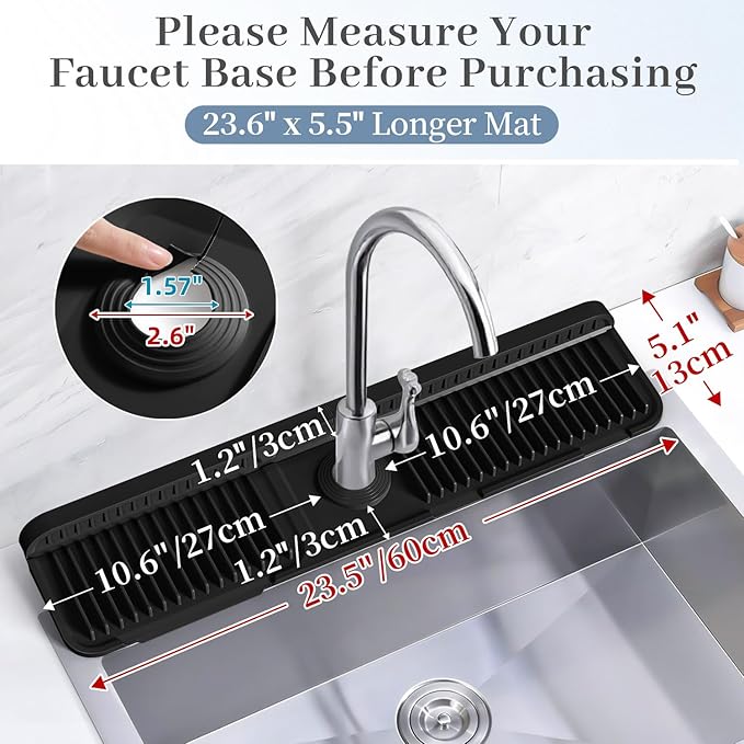 PoYang 24 inch Faucet Mat for Kitchen Sink Splash Guard, 7° Slope Silicone Sink - Image 3