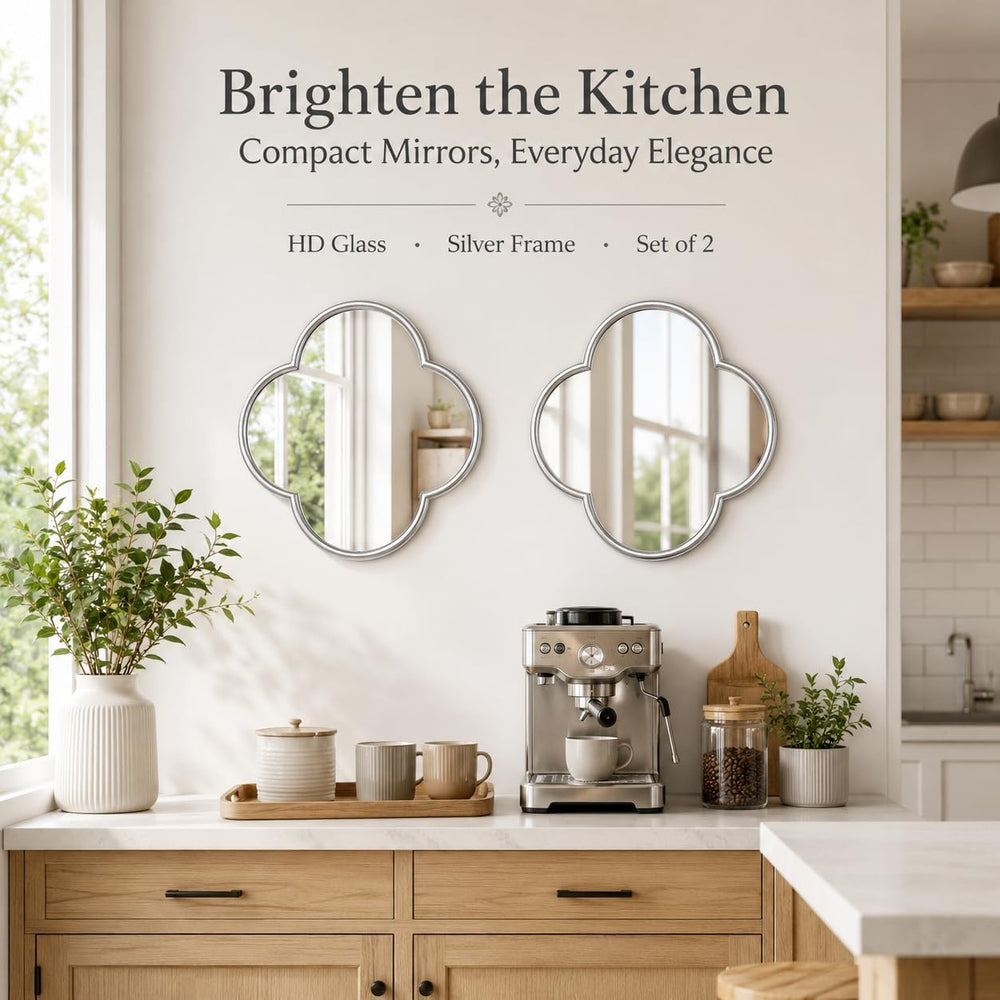 Glass Clover Mirror Set of 2, Non-Distortion Wall Decor Mirrors with Metal Ed...
