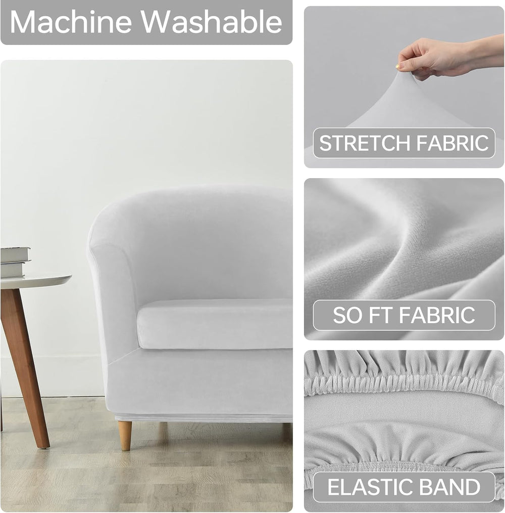 2 Piece Velvet Club Chair Slipcover Stretch Barrel Chair Covers Accent Chair ...