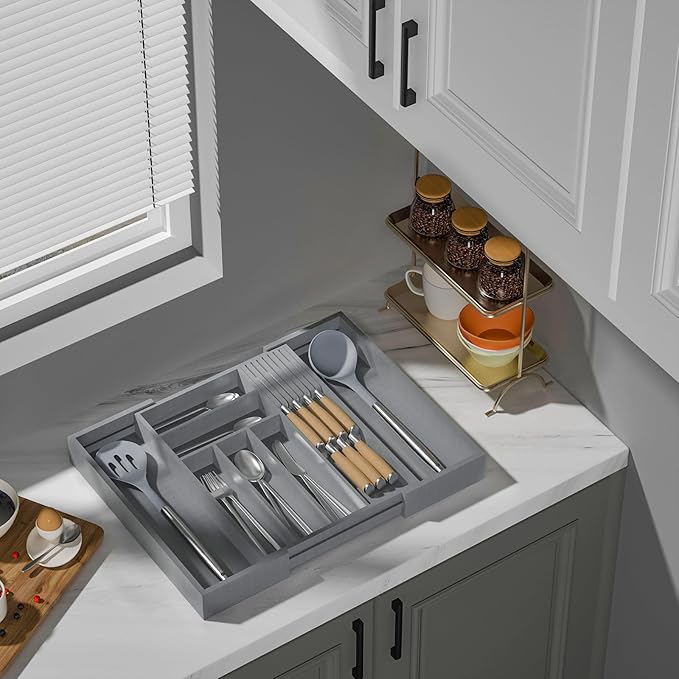 TIOPGHAD Bamboo-Silverware-Drawer-Organizer-Kitchen, Expandable Utensil Holder - Image 4