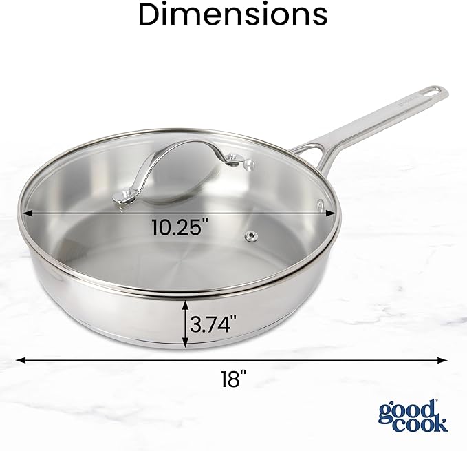 GoodCook Stainless Steel Deep Saute Pan 10.25-Inch, Oven-Safe to 500F & - Image 5