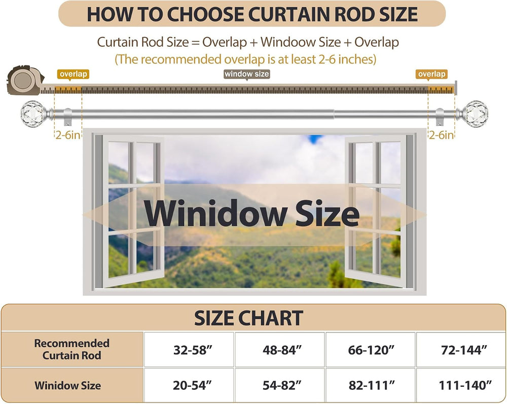 KAMANINA Silver Curtain Rods for Windows 72-144 Inch Heavy Duty Drapery Rod