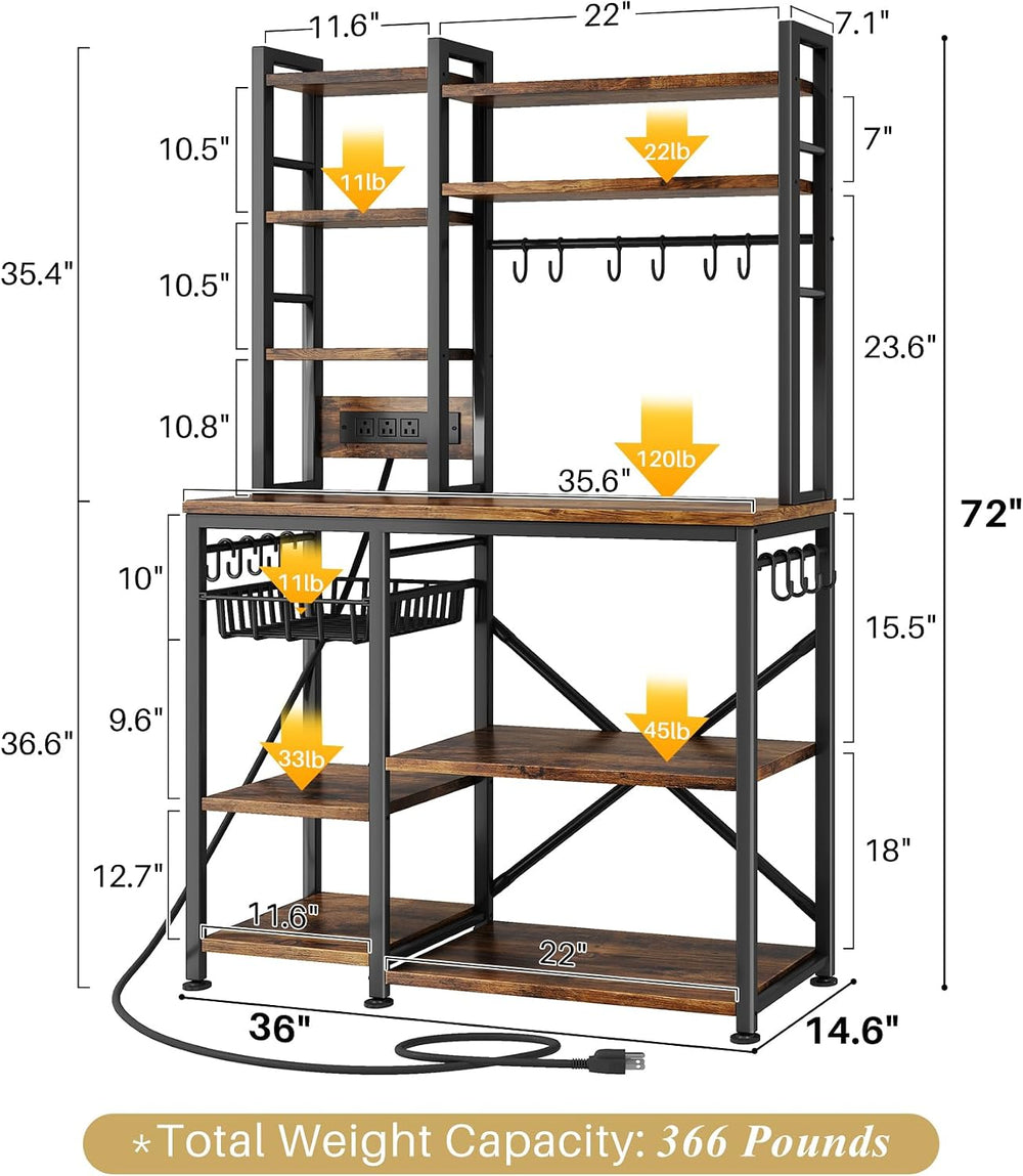 SNTD Baker Rack with Power Outlet - Microwave Stand with Storage, Large Coffe...