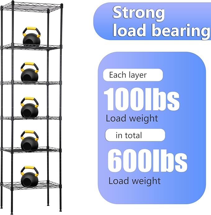 BestOffice | 6-Tier Wire Storage Shelves | 17x12x64 | Black |