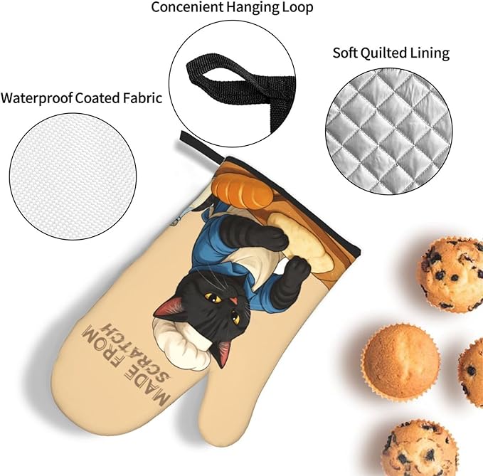 Funny Black Cat Oven Mitts and Pot Holders Set, Heat Resistant Cute Oven Gloves - Image 5