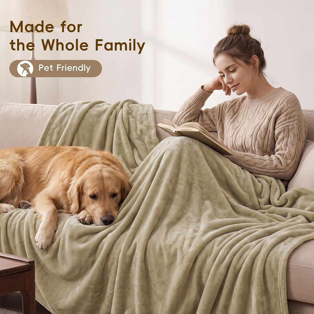 PHF Fleece Blanket King Size 108x90-300GSM Lightweight Airy Warmth, Khaki