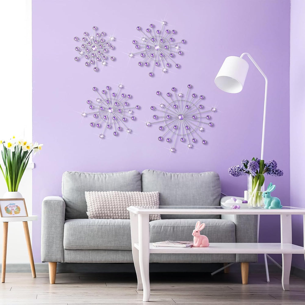 Blulu 4 Pcs Purple Wall Art Metal Starburst Decor Lavender Wall Decor