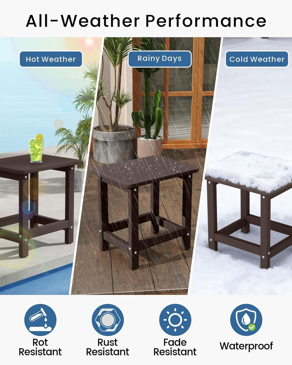 Weatherproof Outdoor Side Table, HDPE Small Outdoor Table for Adirondack, 16....