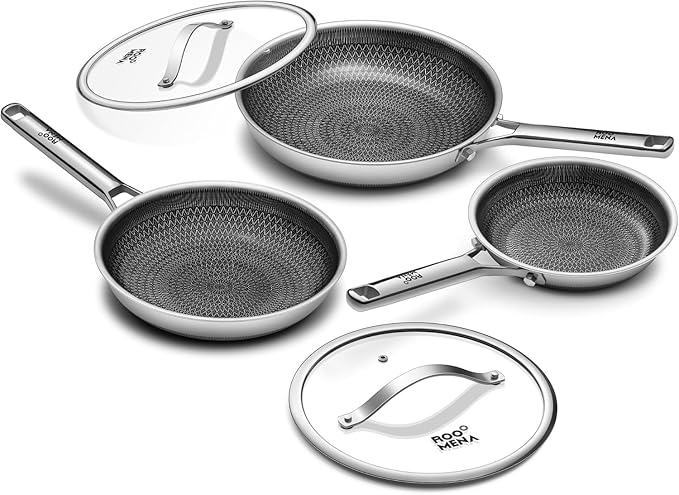 Nonstick Frying Pan Set with 2 Lid, Non-Toxic Tri-Ply Hybrid Ceramic Skillet 3 by Roomena