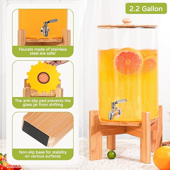 MOBYKE 2.2 Gallon Drink dispenser, Large Water Glass Beverage Dispenser - Image 2