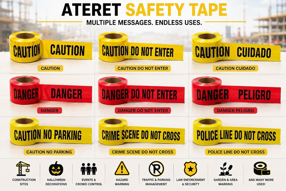 ATERET Premium Yellow Caution Tape 12-Pack 3 inch x 1000 feet, Hazard Safety ...