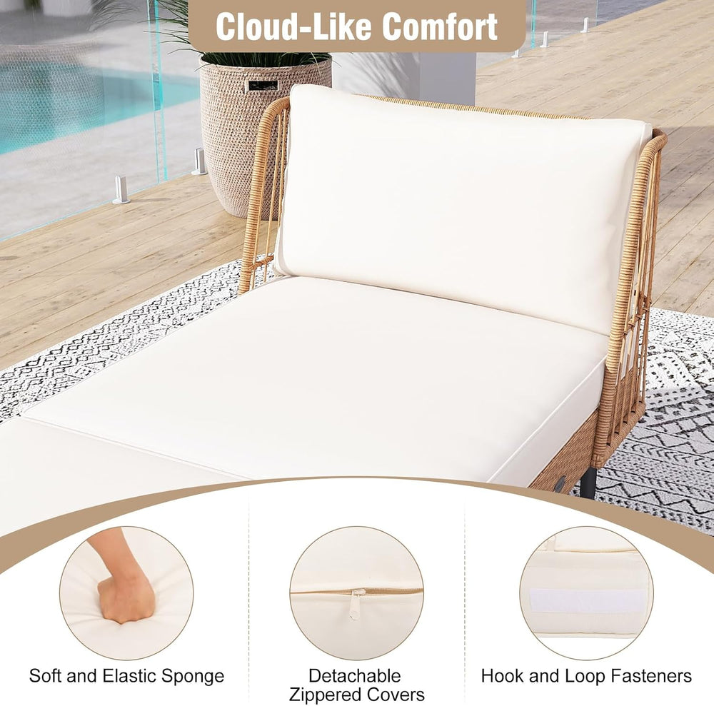 Tangkula Patio Rattan Daybed, Boho Wicker Lounge Sofa, Natural & Off White