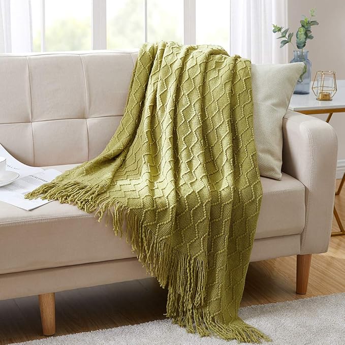 BOURINA Olive Green Throw Blanket 50x60 Inches Throw Textured Solid Soft Sofa by BOURINA