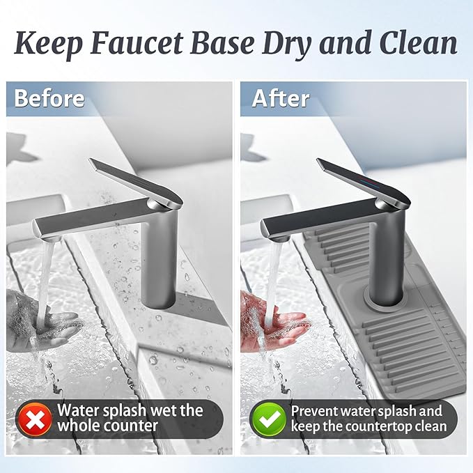 PoYang 14.6 inch Faucet Mat for Kitchen Sink Splash Guard, 7° Slope Silicone - Image 7