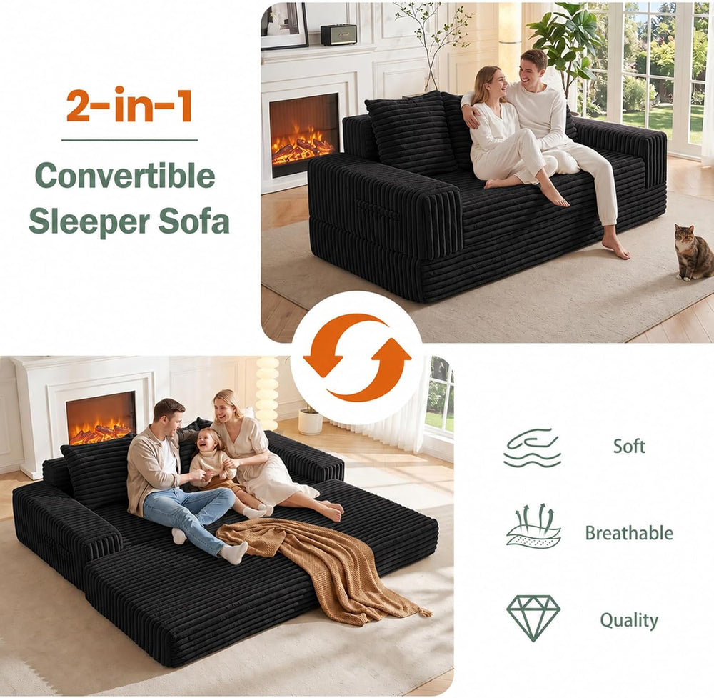 JUIKURY 70" Convertible Sofa Bed, Corduroy Boneless Couch with Pocket