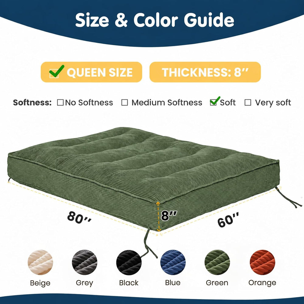 8 Inch Futon Mattress Queen Size, Green (Frame Not Included)