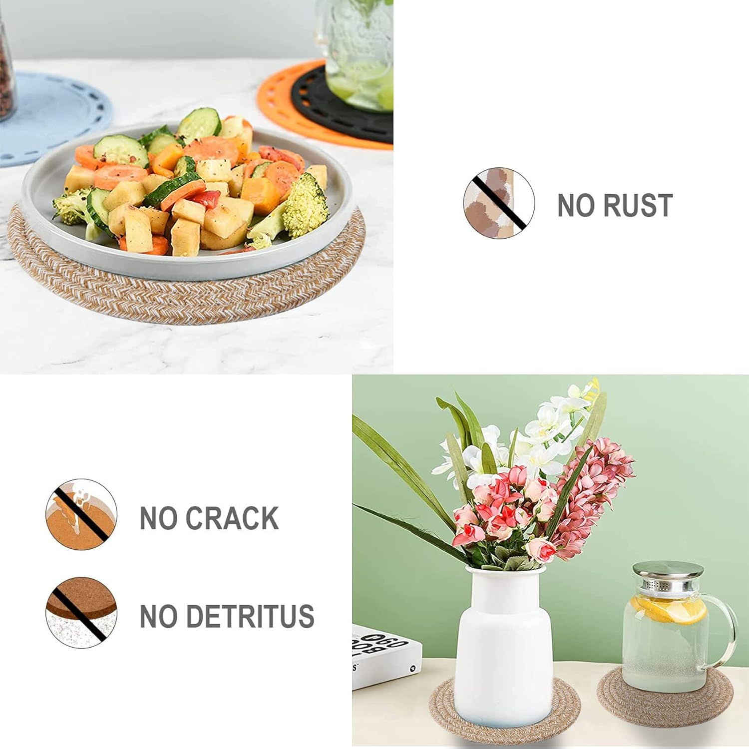 Pot Holders Trivets Set,Potholders for Kitchens, 100% Pure Cotton Thread Weave Trivets for Hot Dishes/Pot/Bowl/Teapot/Hot Pot Holders (24 cm, 4pack)