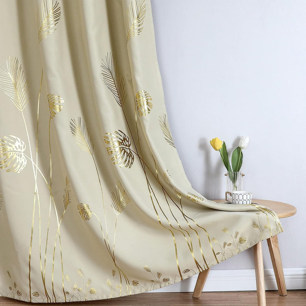 Beige Blackout Patterned Curtains for Living Room 52Wx84L