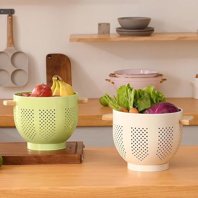 Metal Colander with Wood Handle and Stable Base, Powder Coated Steel Kitchen - Image 7