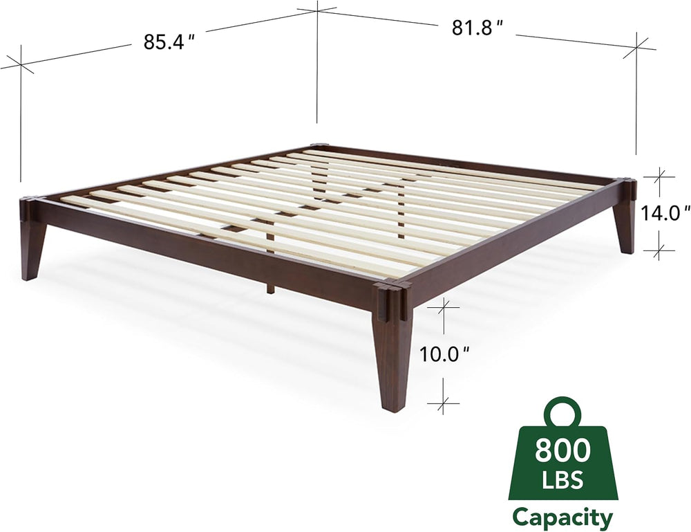 Bme Chalipa 14” Solid Wood King Bedframe, Japanese Joinery, Walnut