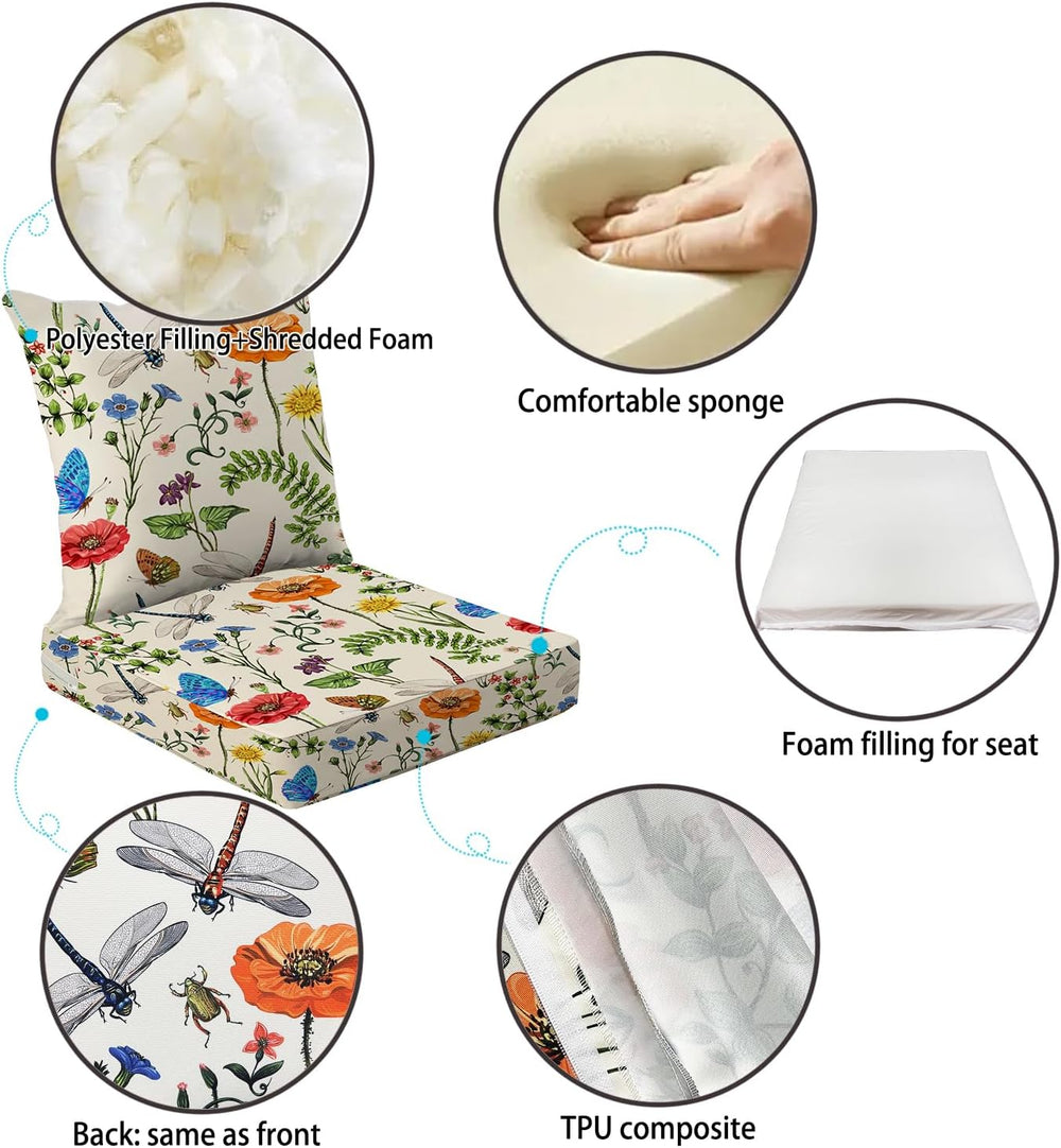 All Smiles 24x24 Outdoor Patio Chair Cushions,4" Thick Garden Flower