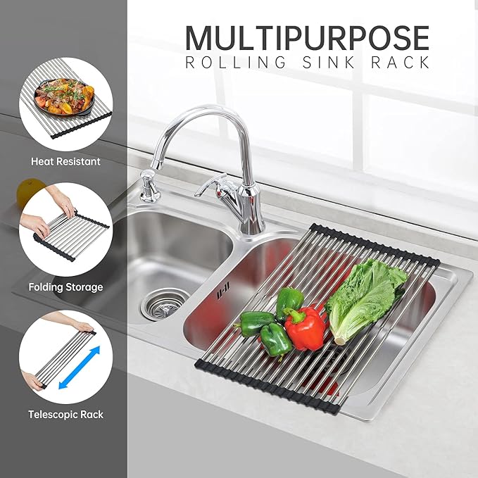 CHIRISEN Expandable Large Roll Up Dish Drying Rack, Foldable Over The Sink Dish - Image 3