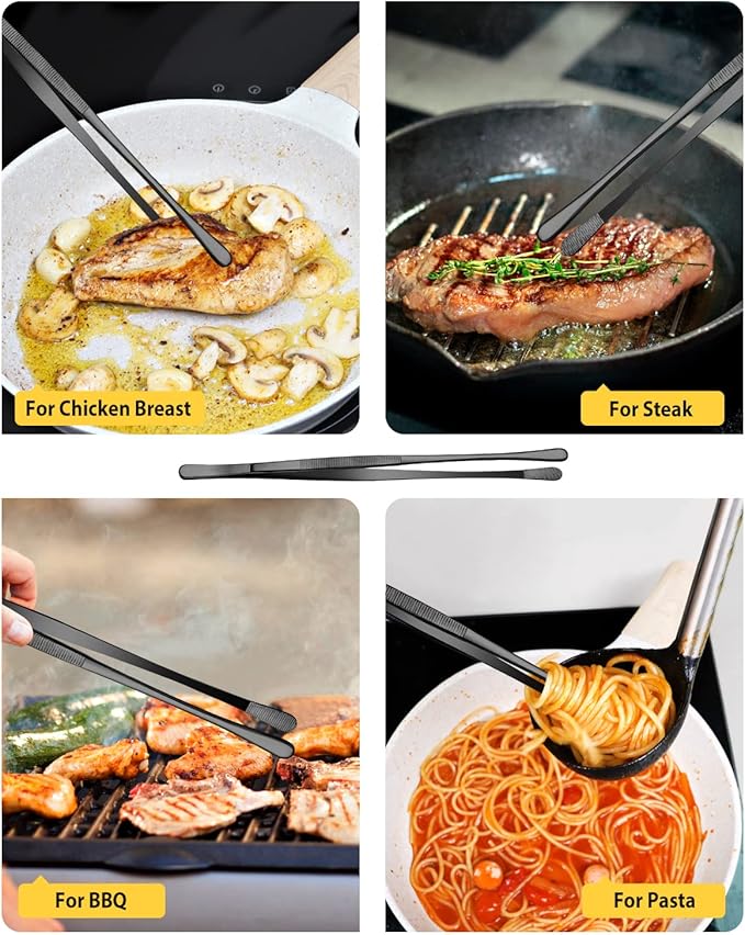 4 Pcs Fine Long Tweezer Tongs Professional Black, Sea food and BBQ - Image 3