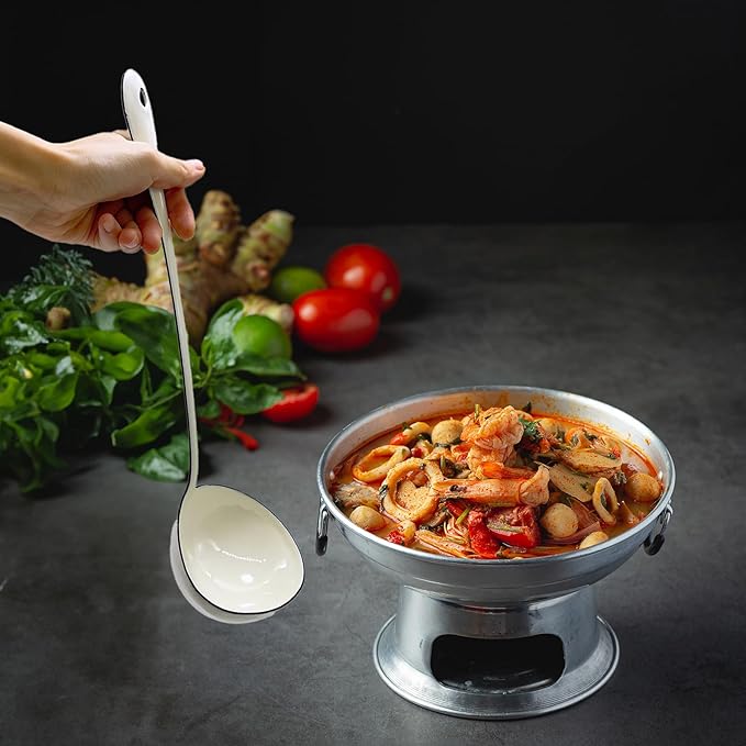 White Soup Ladle Spoons 12.2 Inch Big Serving Cooking Spoons Enamel Steel Stew - Image 4
